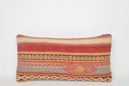 Pink Tribal Print Pillow, Brown Kilim Cushion F00205 12x24 " - 30x60 cm.