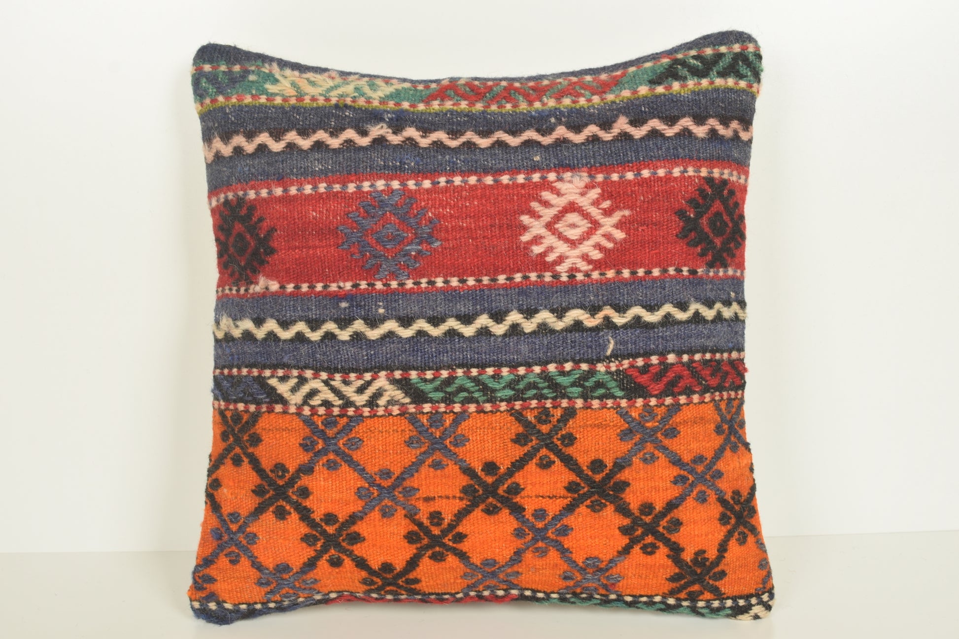 Turkish Kilim Pillow Cover 16x16 " 40x40 cm. D03305