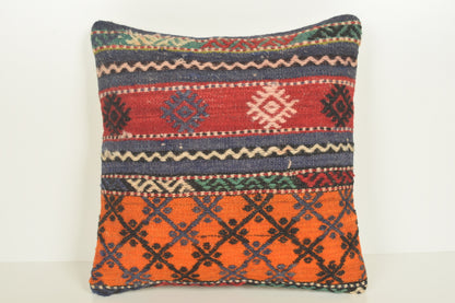 Turkish Kilim Pillow Cover 16x16 " 40x40 cm. D03305