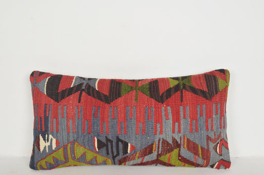 Vintage Turkish Kilim Rug Pillow Cover Cushion Case Sham 12x24 " 30x60 cm. F00309