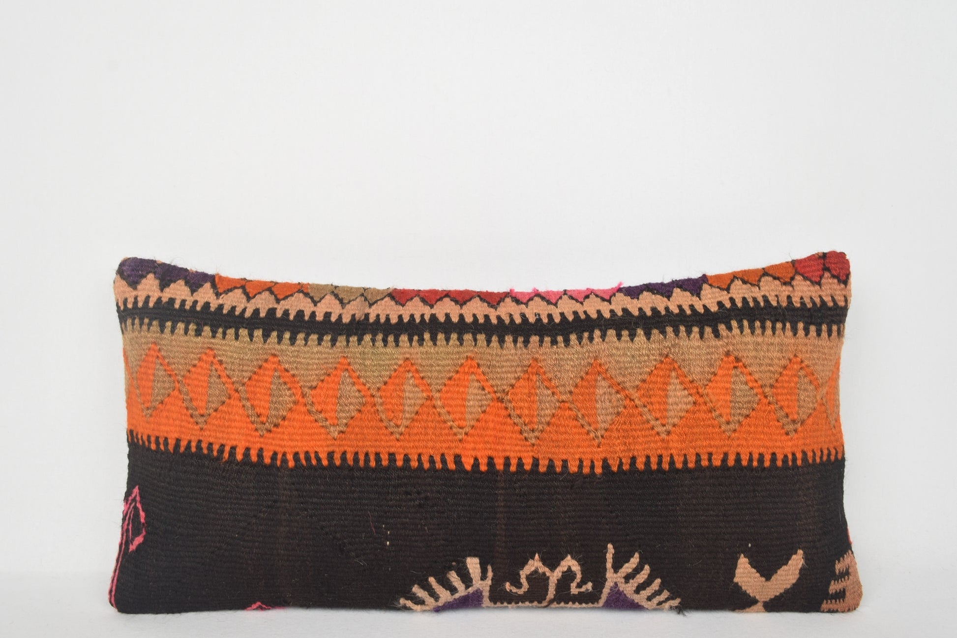 Tribal Outdoor Pillows, Persian Kilim Rug Pillows Lumbar F00211 12x24 " - 30x60 cm.