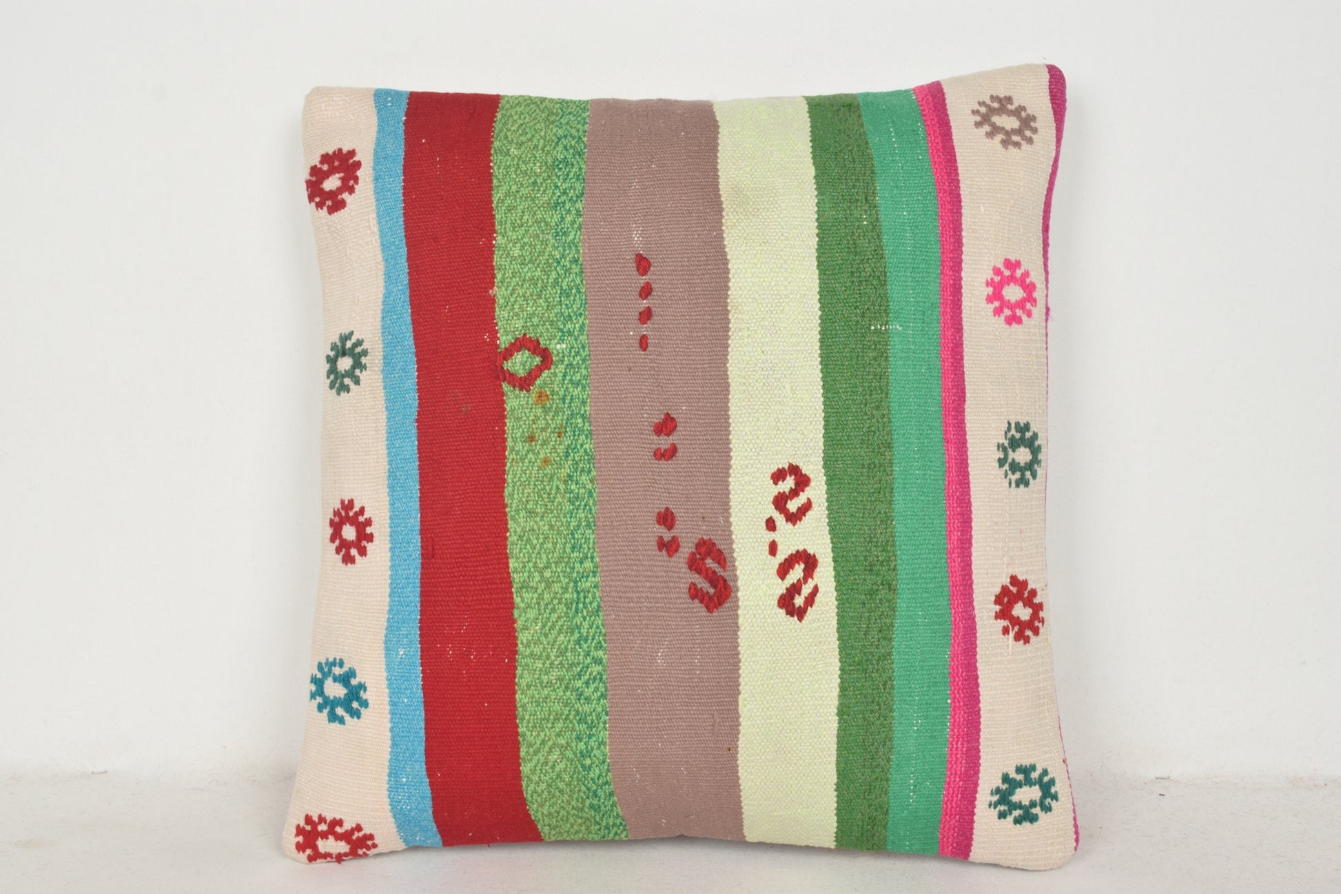 Beige Green Pink Turkish Rug Olinda Pillow C00421 18x18 " - 45x45 cm.