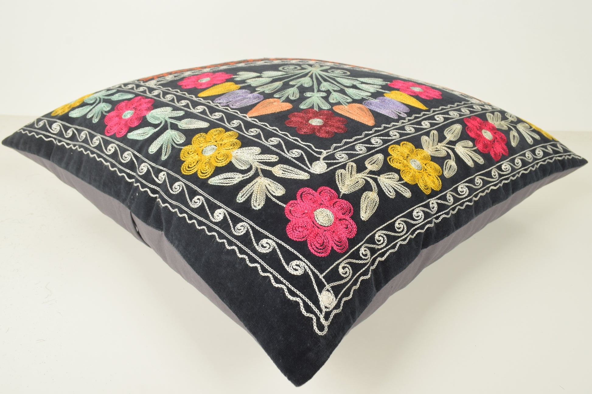 Turkish Suzani Floor Cushion A01034 24x24 Folkloric Tapestry