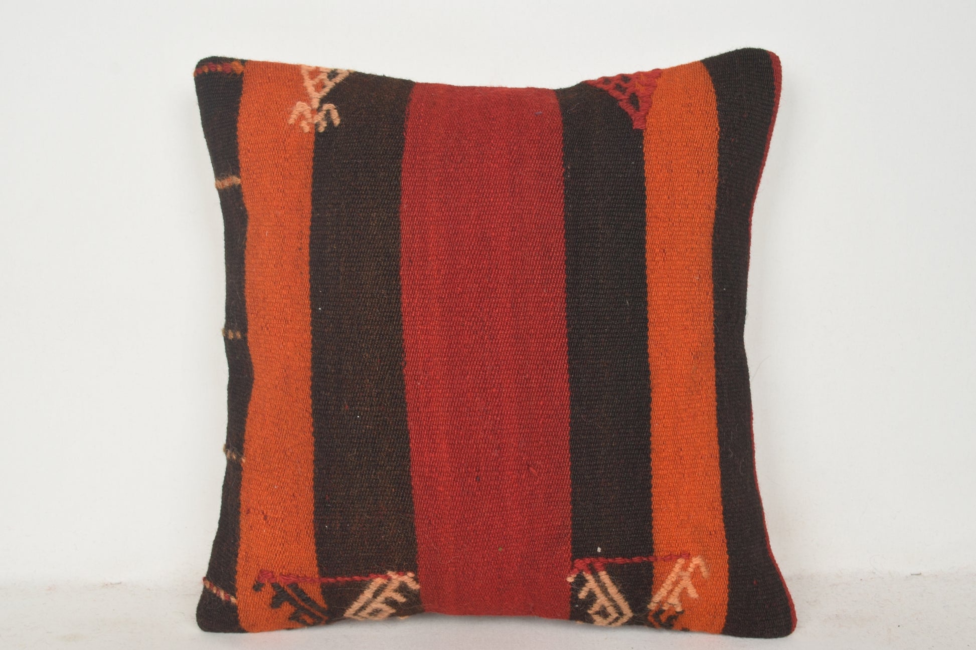Black Red Orange Turkish Rugs Kilim Pillow C00743 18x18 " - 45x45 cm.