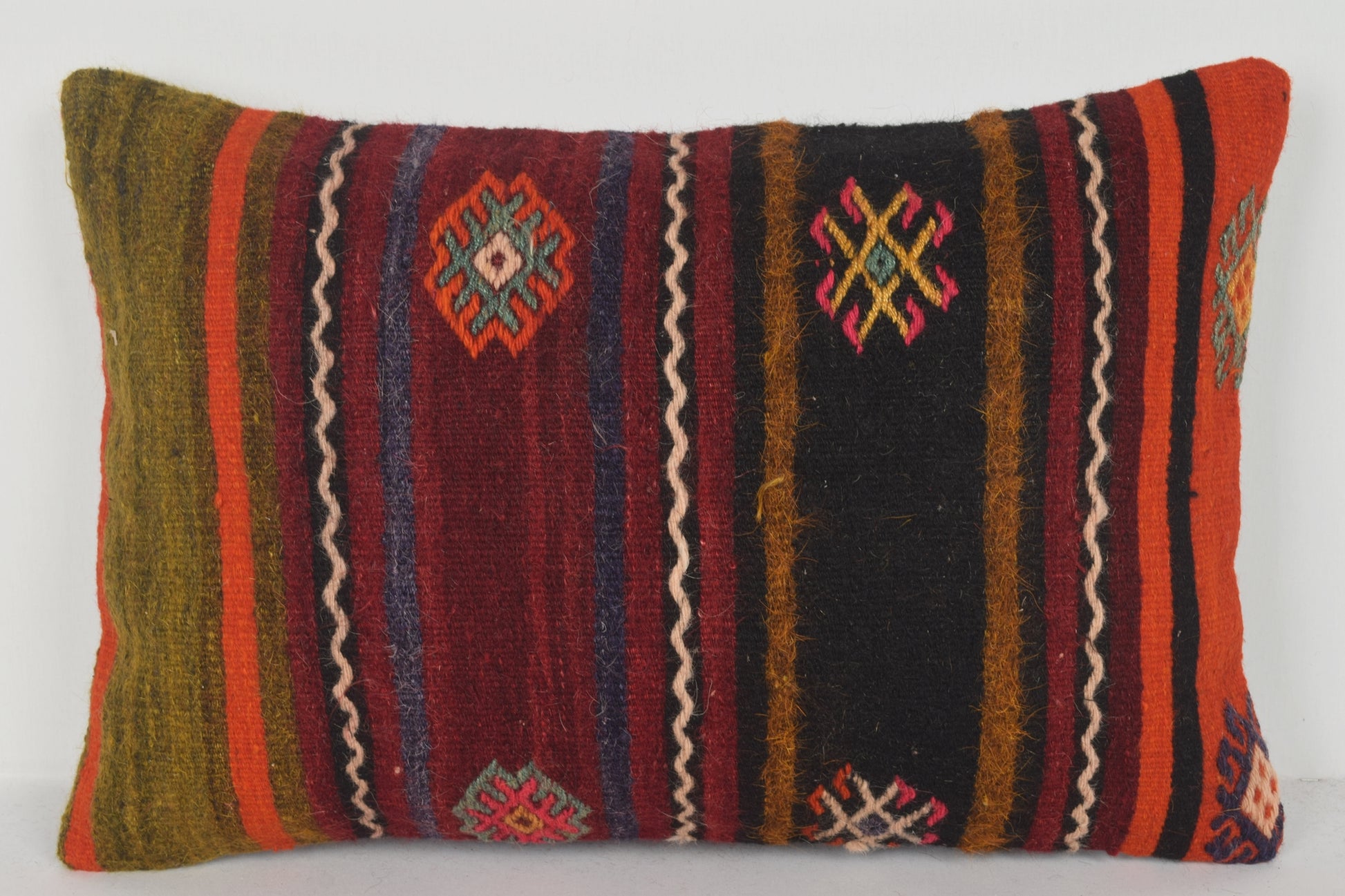 Wool Kilim Throw Pillow E00446 Lumbar Middle east Indigo Pattern