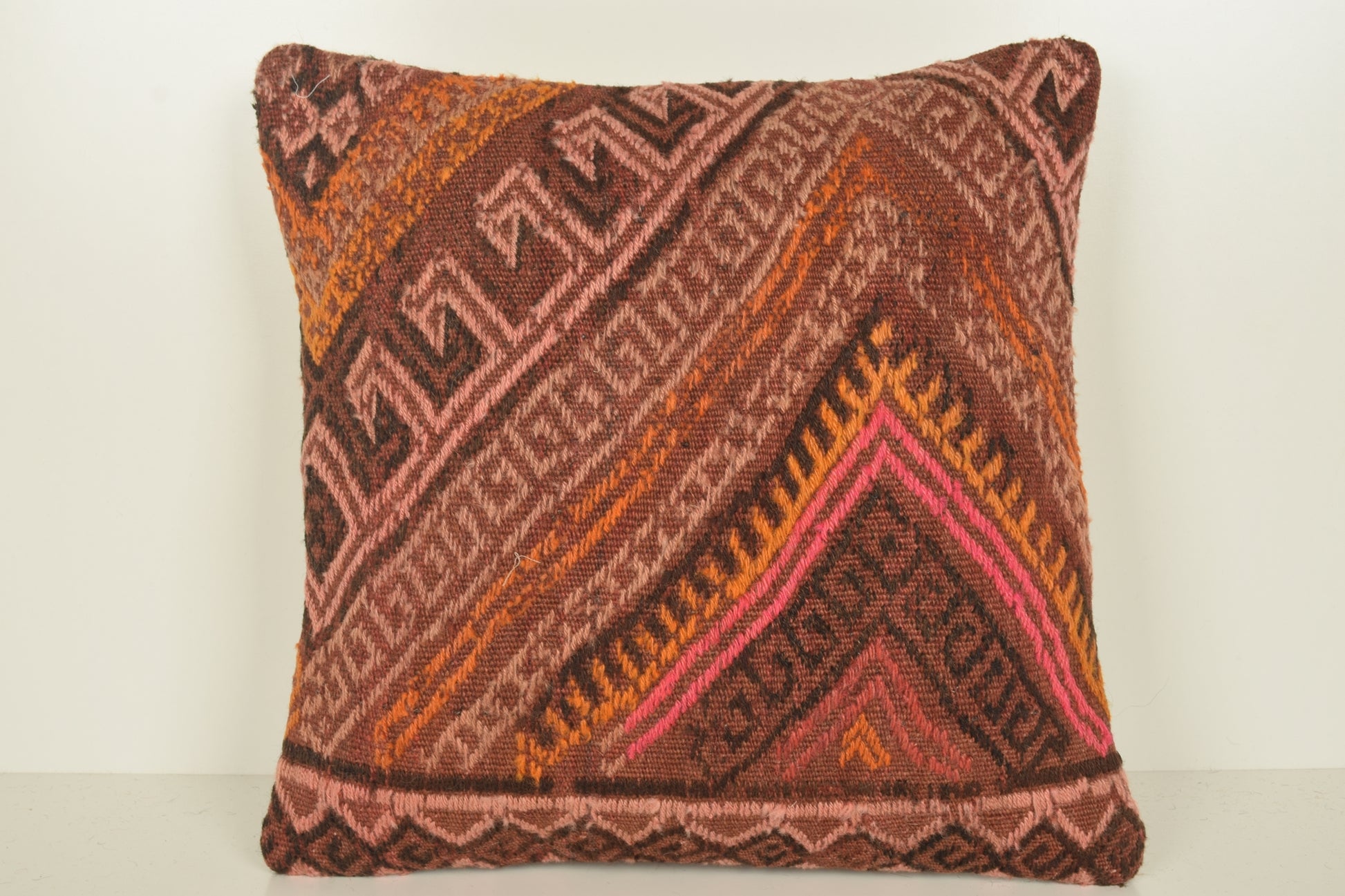 Orange Brown Pink Kilim Rugs Daylesford Pillow C01049 18x18 " - 45x45 cm.