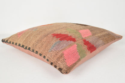 Beige Brown Pink Kilim Turkish Rug Prices Pillow C00252 18x18 " - 45x45 cm.
