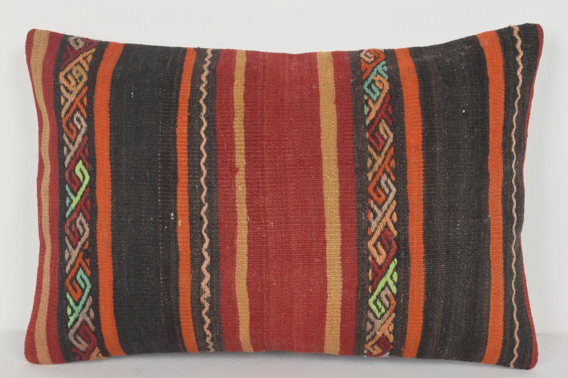 Black Turkish Rug Pillow E00453 Lumbar Sofa Ethnic Floor Neutral