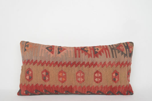 Southwestern Chic Pillow, Tan Tribal Pillow Lumbar Kilim F00153 12x24 " - 30x60 cm.