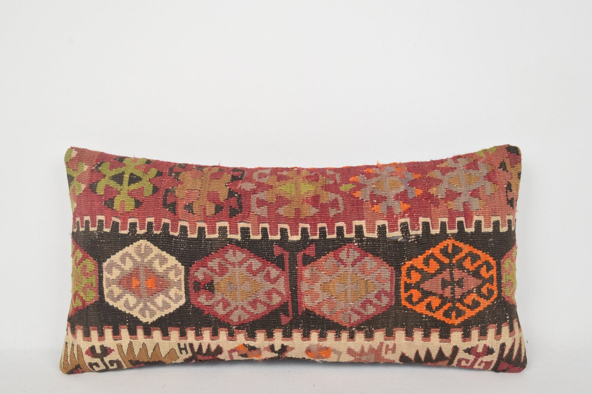 Vintage Turkish Kilim Rug Pillow Cover Cushion Case Sham 12x24 " 30x60 cm. F00253