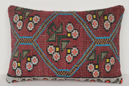 Kilim Pillows Red E00362 Lumbar Hand Knot Adorning Knitted