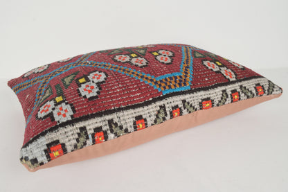 Kilim Pillows Red E00362 Lumbar Hand Knot Adorning Knitted