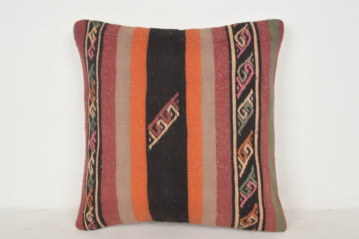 Coral Black Orange Stripe Kilim Rug Zara Home Pillow C00464 18x18 " - 45x45 cm.