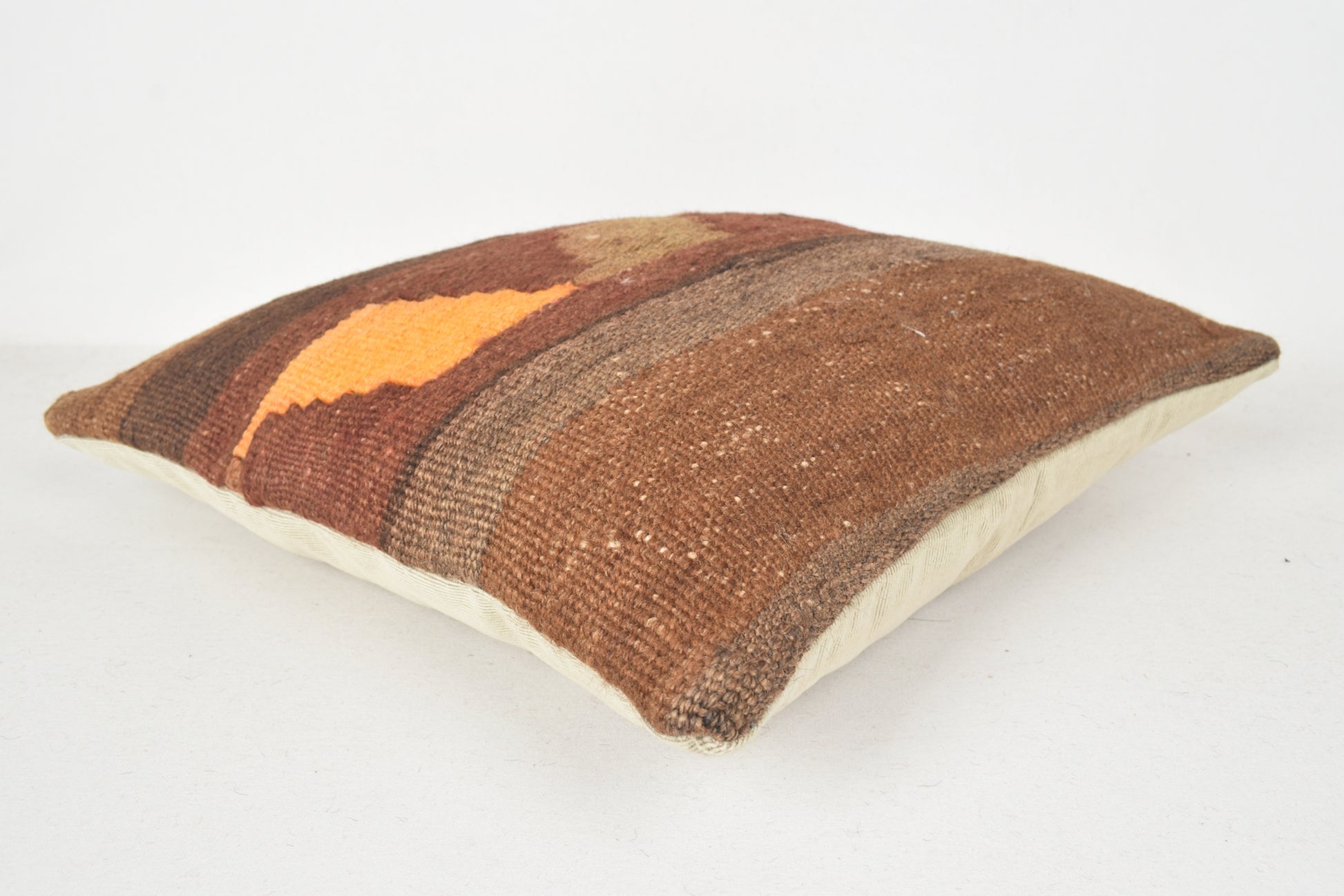 Brown Orange Tan Kilim Rug Pillow C00365 18x18 " - 45x45 cm.