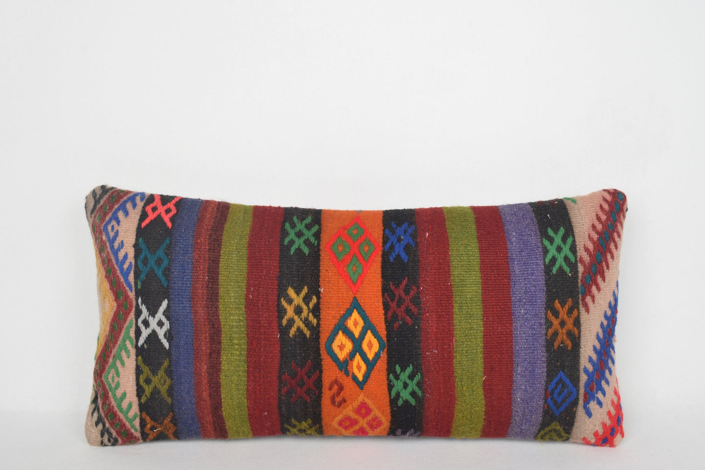 Canyon Kilim Woven Rug Pillow Lumbar, Boho Accent Pillow F00166 12x24 " - 30x60 cm.
