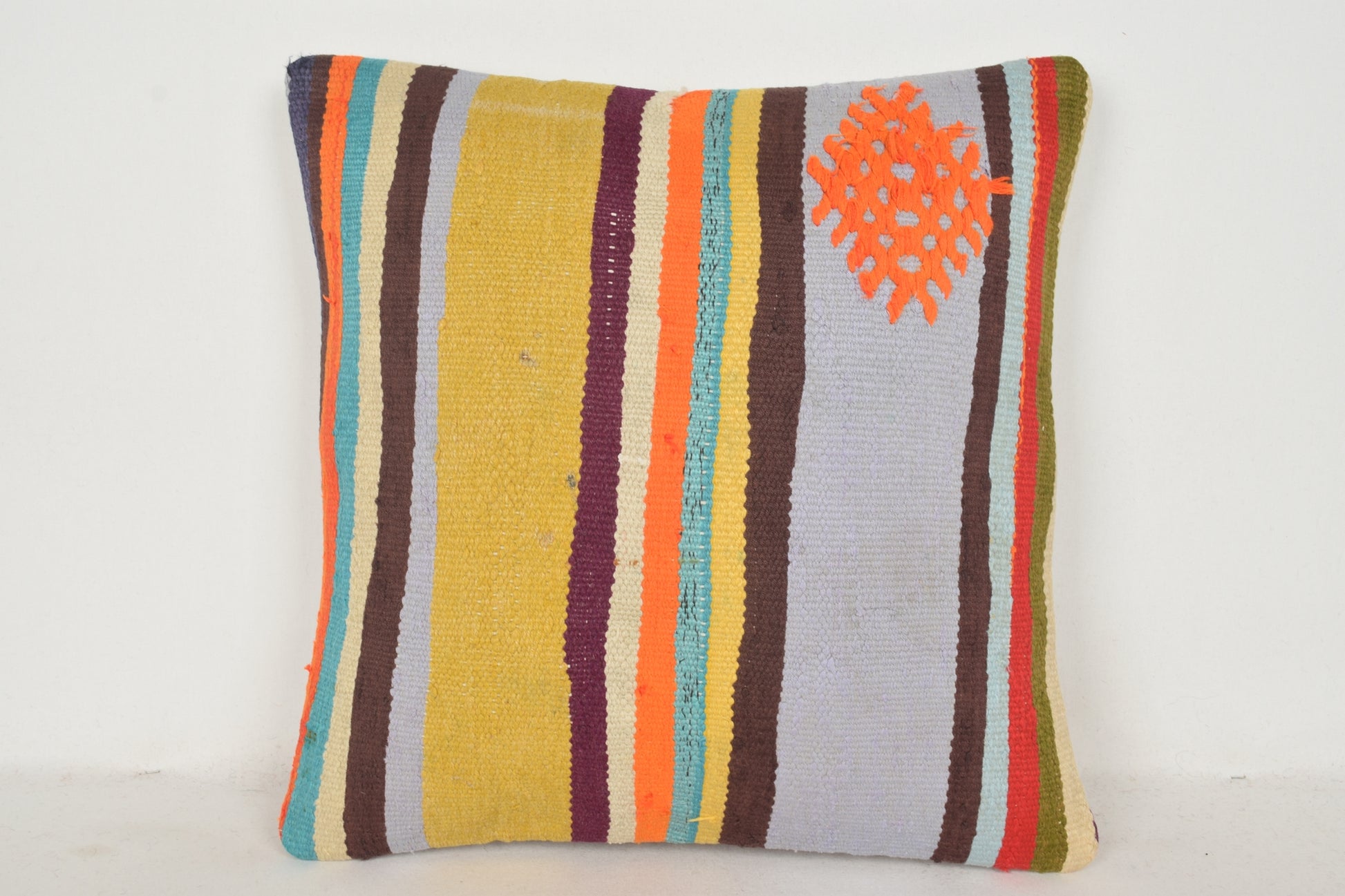 Mustard Orange Lilac Berber Kilim Rugs Pillow C00572 18x18 " - 45x45 cm.