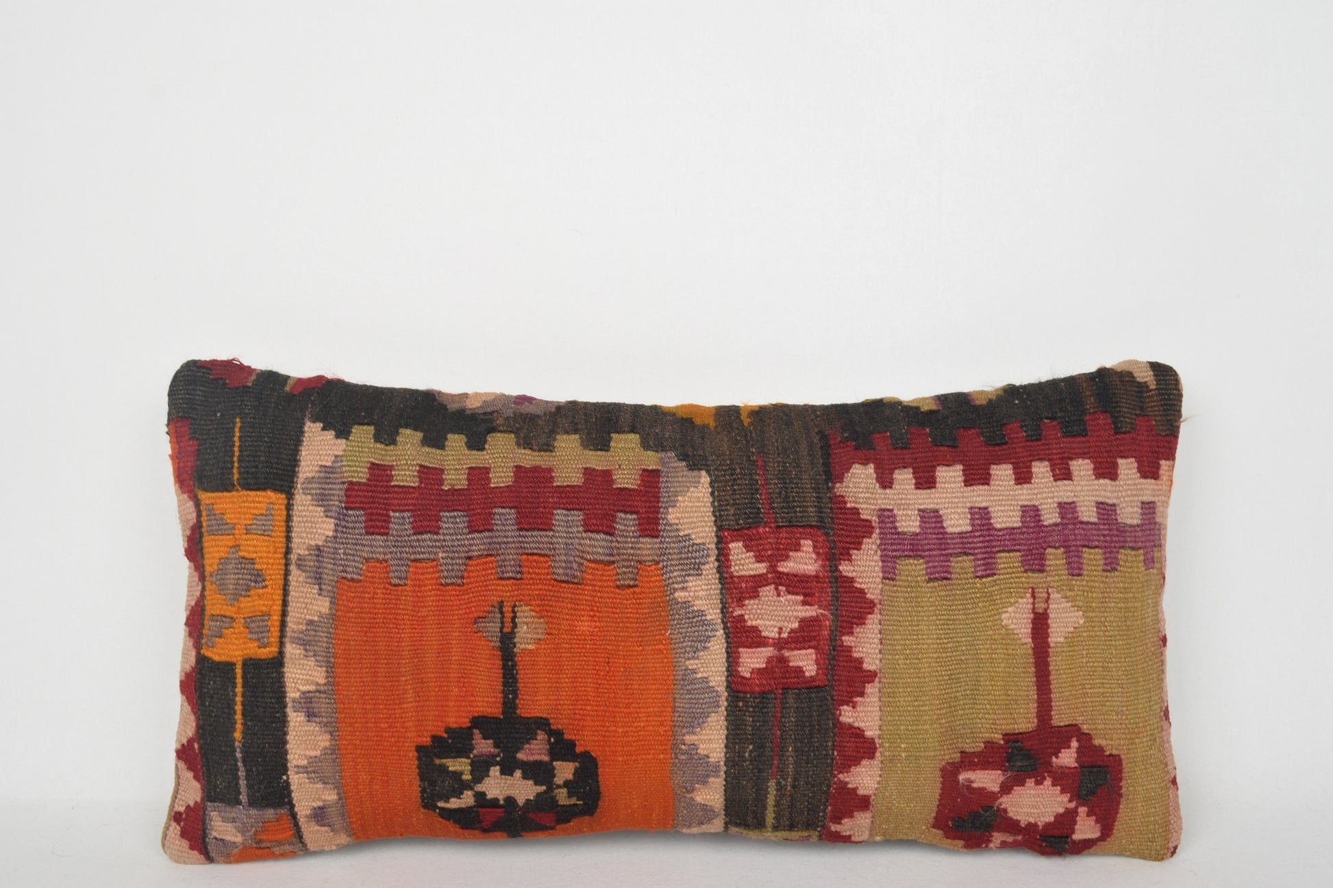 Vintage Hemp Pillows, Kilim Rug Rooster Pillow Lumbar F00175 12x24 " - 30x60 cm.