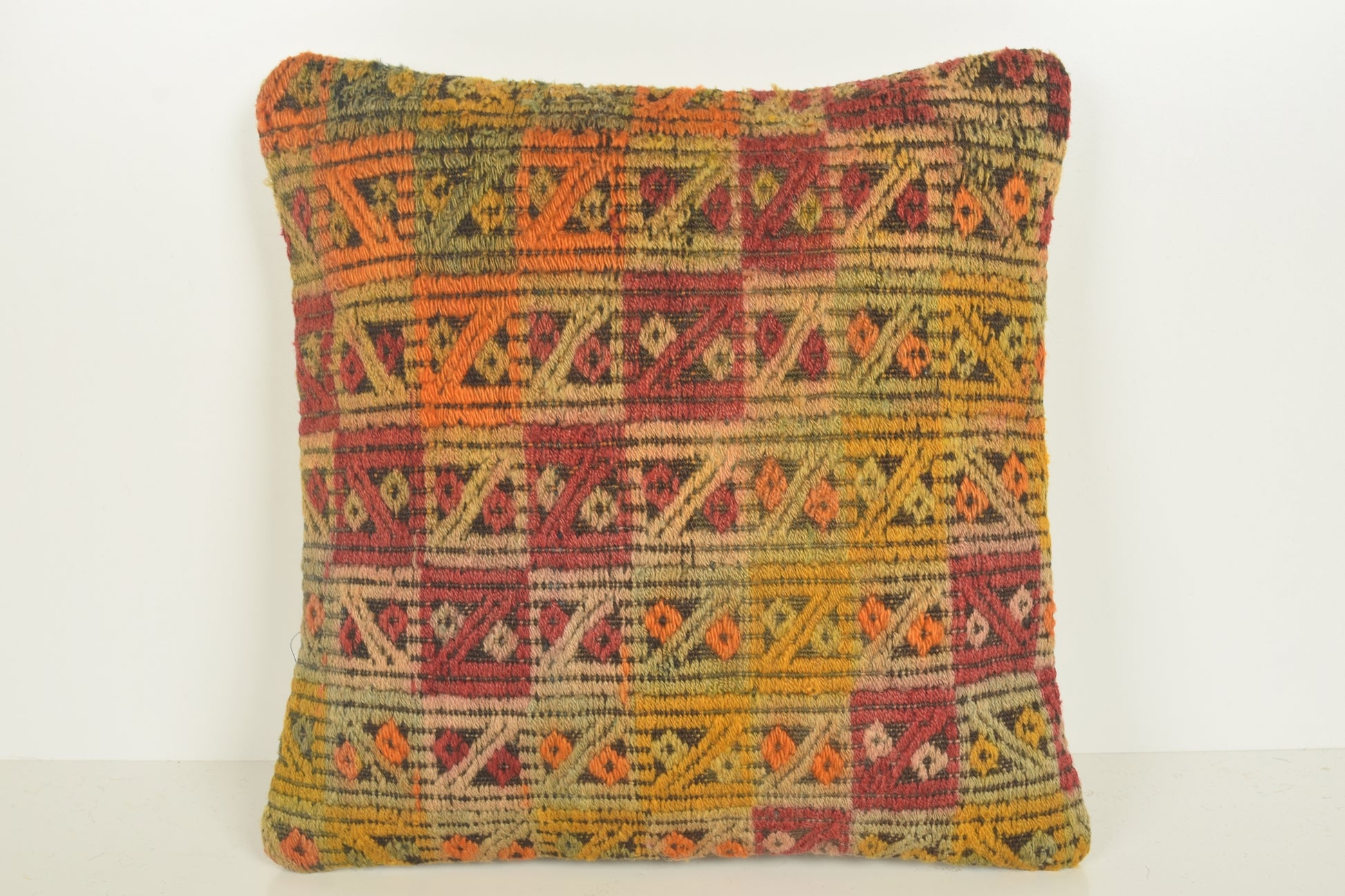 Turkish Kilim Pillow Cover 16x16 " 40x40 cm. D03406