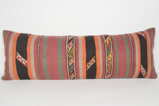 Kilim Maymana Rug Pillow I00139 Lumbar Hand Woven Embroidered Mid-century